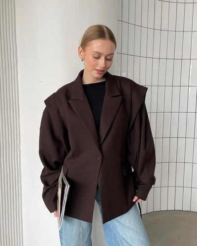 SOLID LACE UP LAPEL JACKET