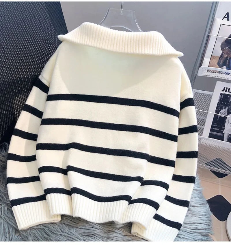 PHARAH | STRIPED ZIPPER SWEATER