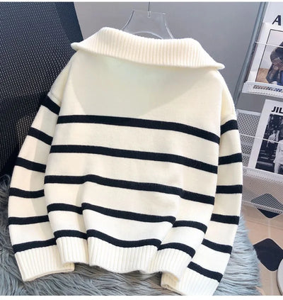 PHARAH | STRIPED ZIPPER SWEATER