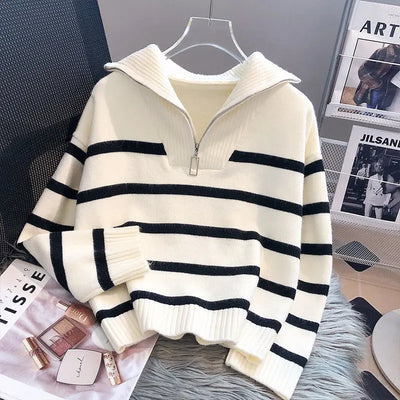 PHARAH | STRIPED ZIPPER SWEATER