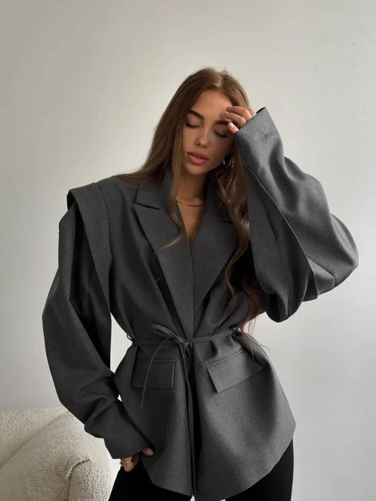 SOLID LACE UP LAPEL JACKET