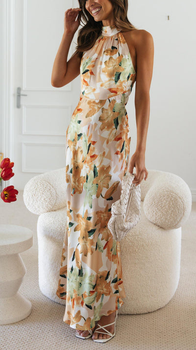 Shannon | Floral Maxi Dress with Halter Neckline
