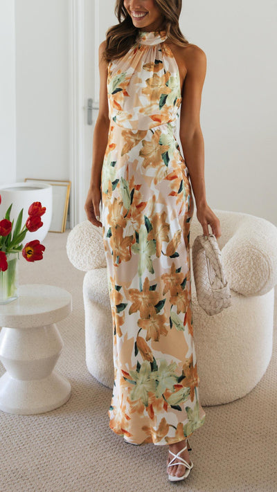 Shannon | Floral Maxi Dress with Halter Neckline
