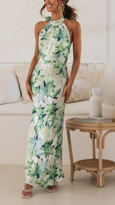 Shannon | Floral Maxi Dress with Halter Neckline