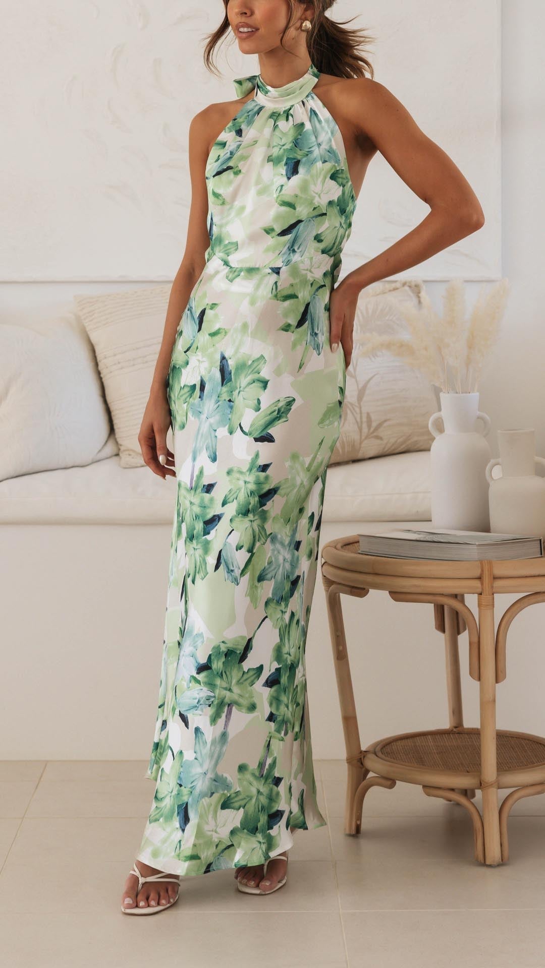 Shannon | Floral Maxi Dress with Halter Neckline