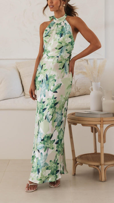 Shannon | Floral Maxi Dress with Halter Neckline