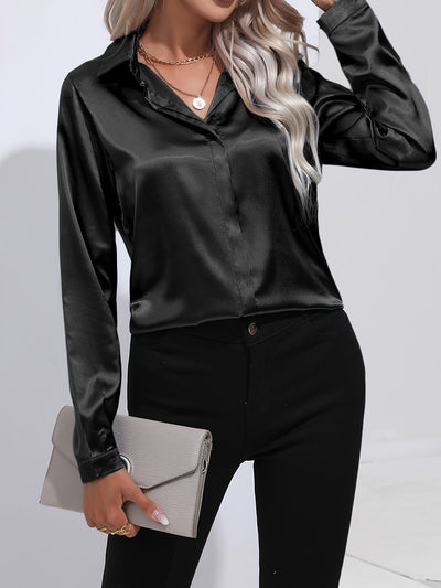 Viki - Satin Button-Up Blouse