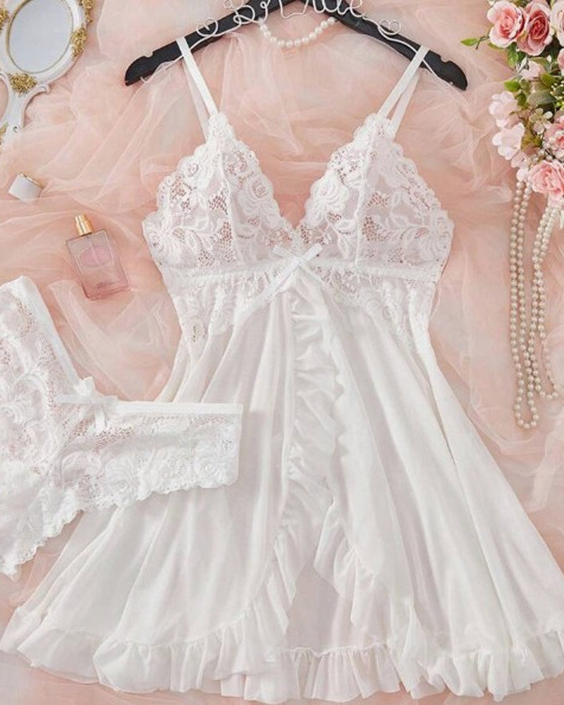Ensemble chemise de nuit sexy en maille transparente