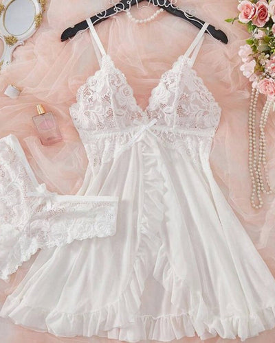 Ensemble chemise de nuit sexy en maille transparente
