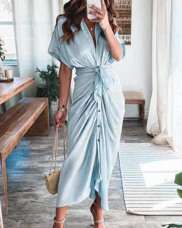 💖Women's Satin Button Down Dress