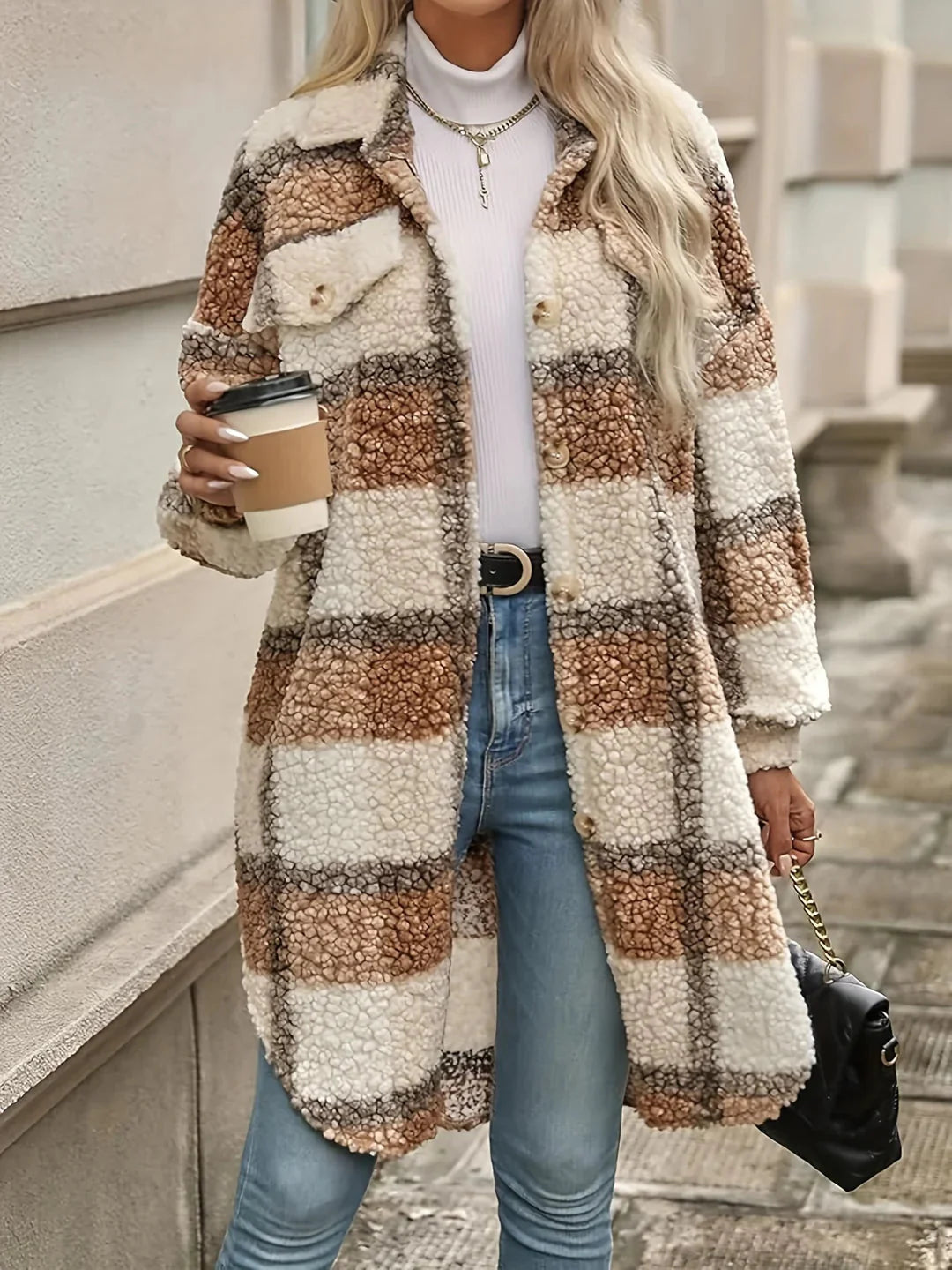 Brit & Boho™ | Mila Checked Jacket with Lapel Collar