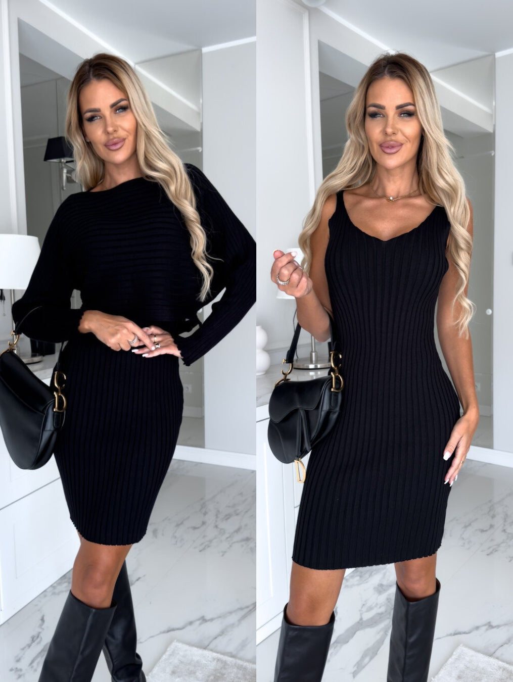 Women's 2-Piece Knitted Dress Set – Long Sleeve Top & Slim Skirt