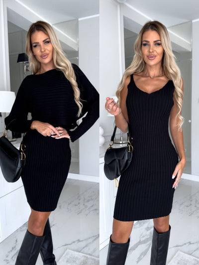 Women's 2-Piece Knitted Dress Set – Long Sleeve Top & Slim Skirt
