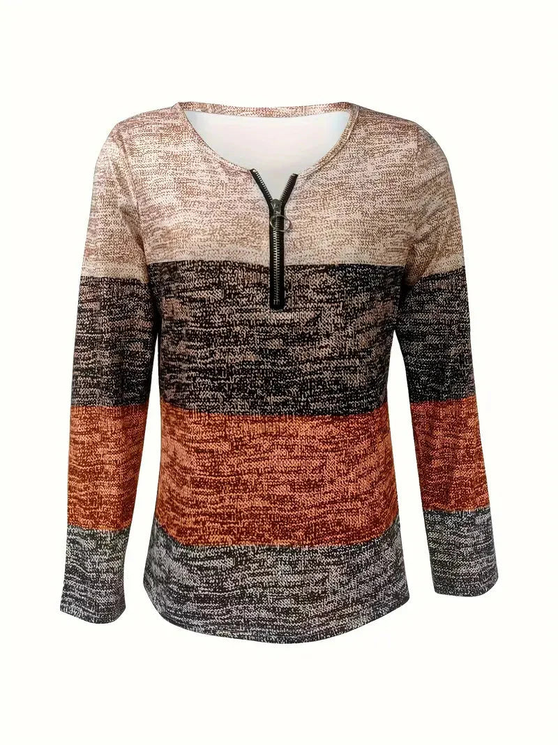 Brit & Boho™ I Marites Color Block Quarter Zip T-Shirt