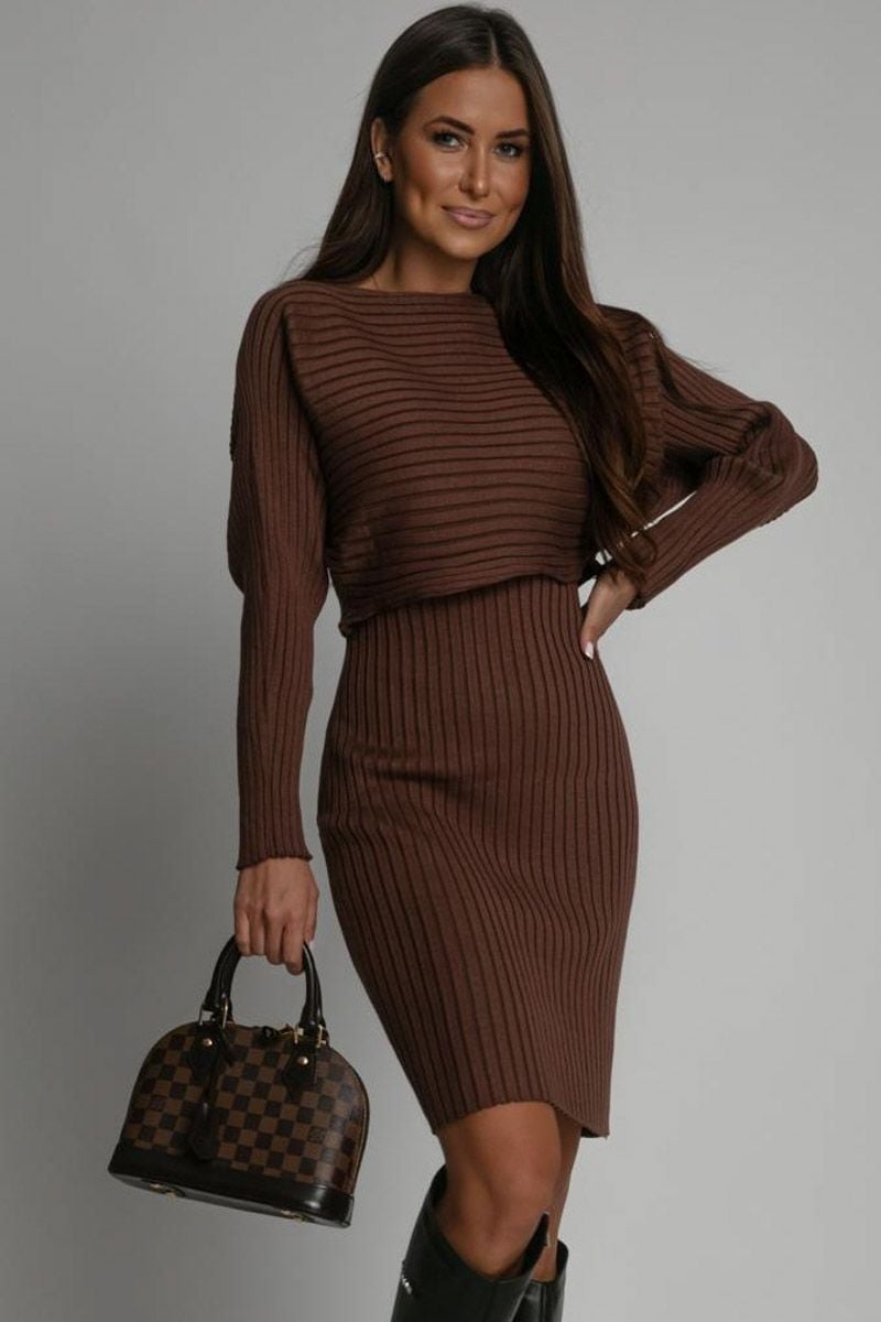 Women's 2-Piece Knitted Dress Set – Long Sleeve Top & Slim Skirt
