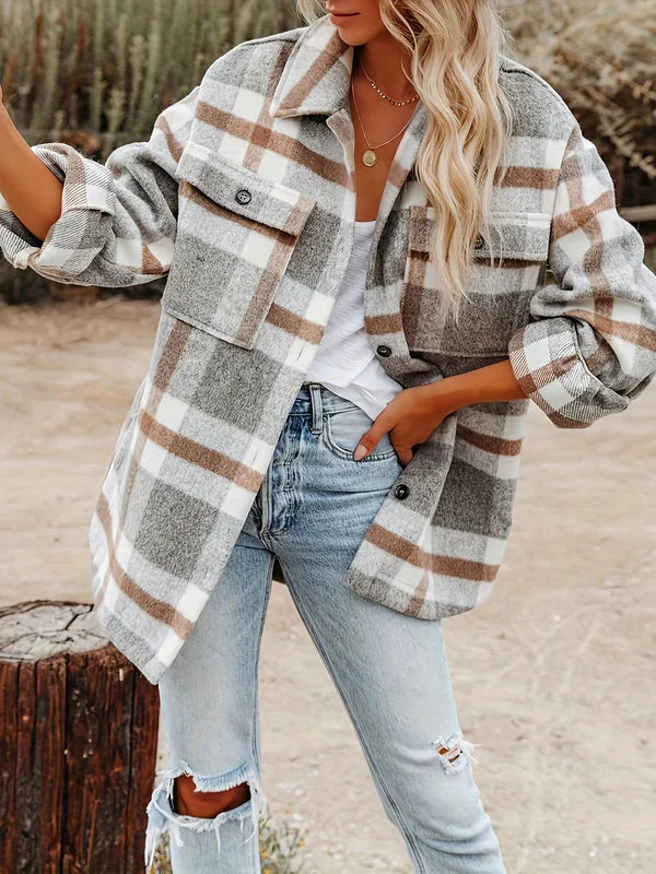 Brit & Boho™ | Vivian Loose and Thick Checked Wool Jacket
