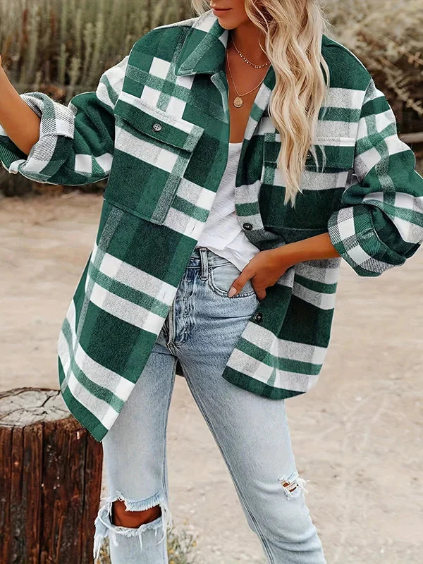 Brit & Boho™ | Vivian Loose and Thick Checked Wool Jacket