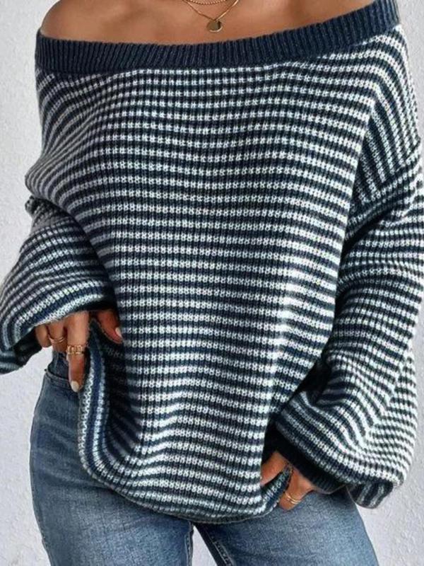 Brit & Boho™ I Tunisia Off-Shoulder Striped Sweater