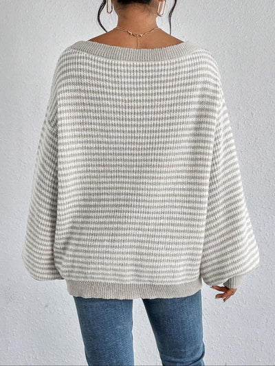 Brit & Boho™ I Tunisia Off-Shoulder Striped Sweater