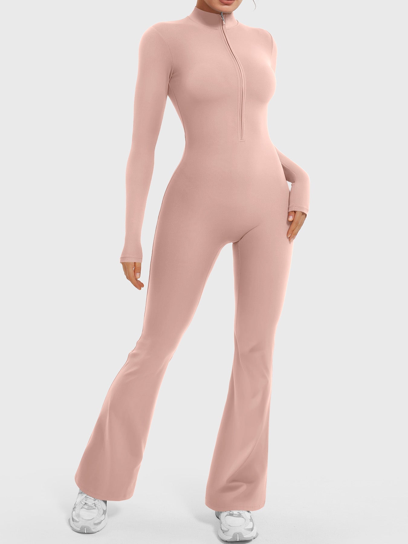 Yeoreo Belle Long Sleeve Zipper Flared Jumpsuit