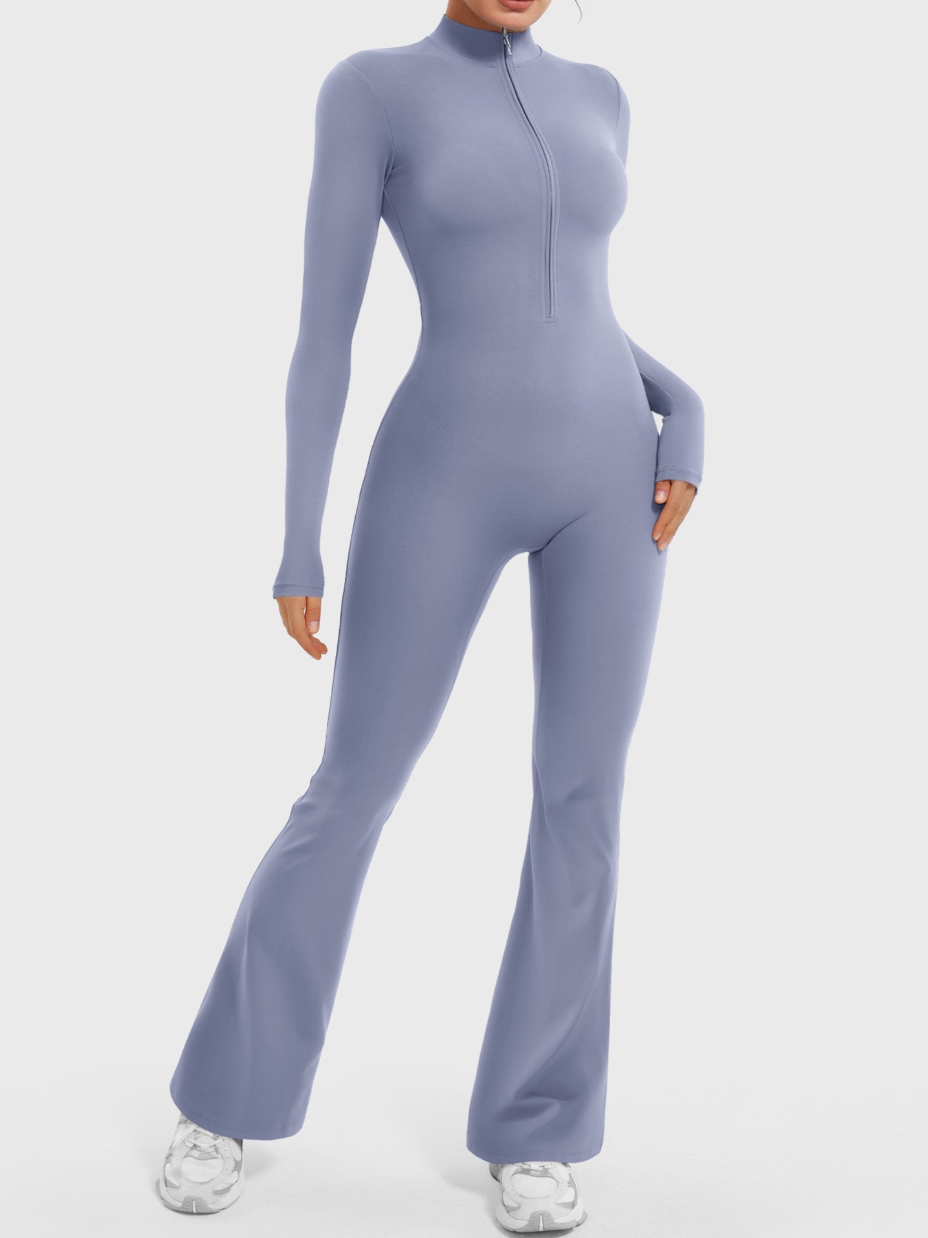 Yeoreo Belle Long Sleeve Zipper Flared Jumpsuit