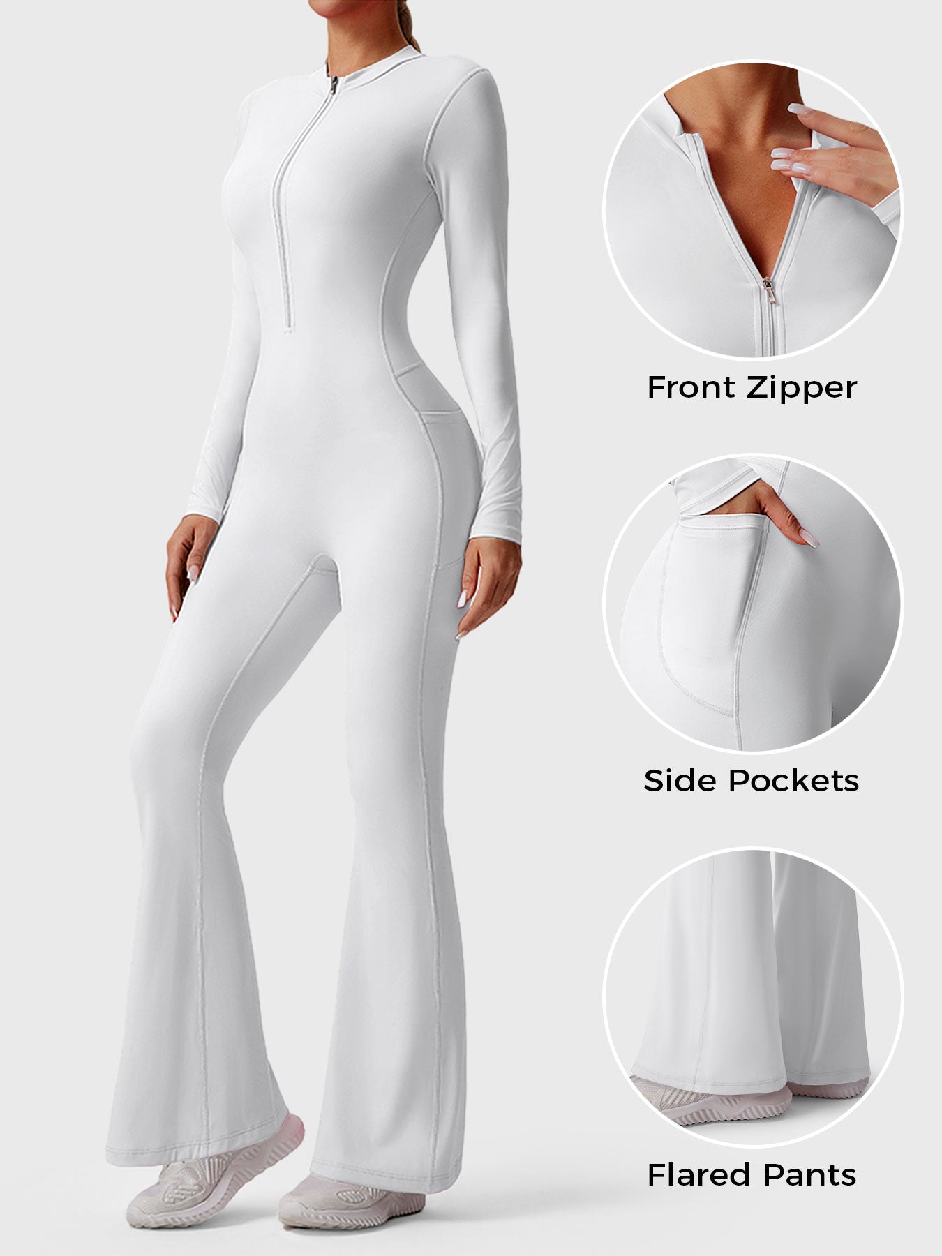 Yeoreo Hope Long Sleeve Zipper Flared Jumpsuit