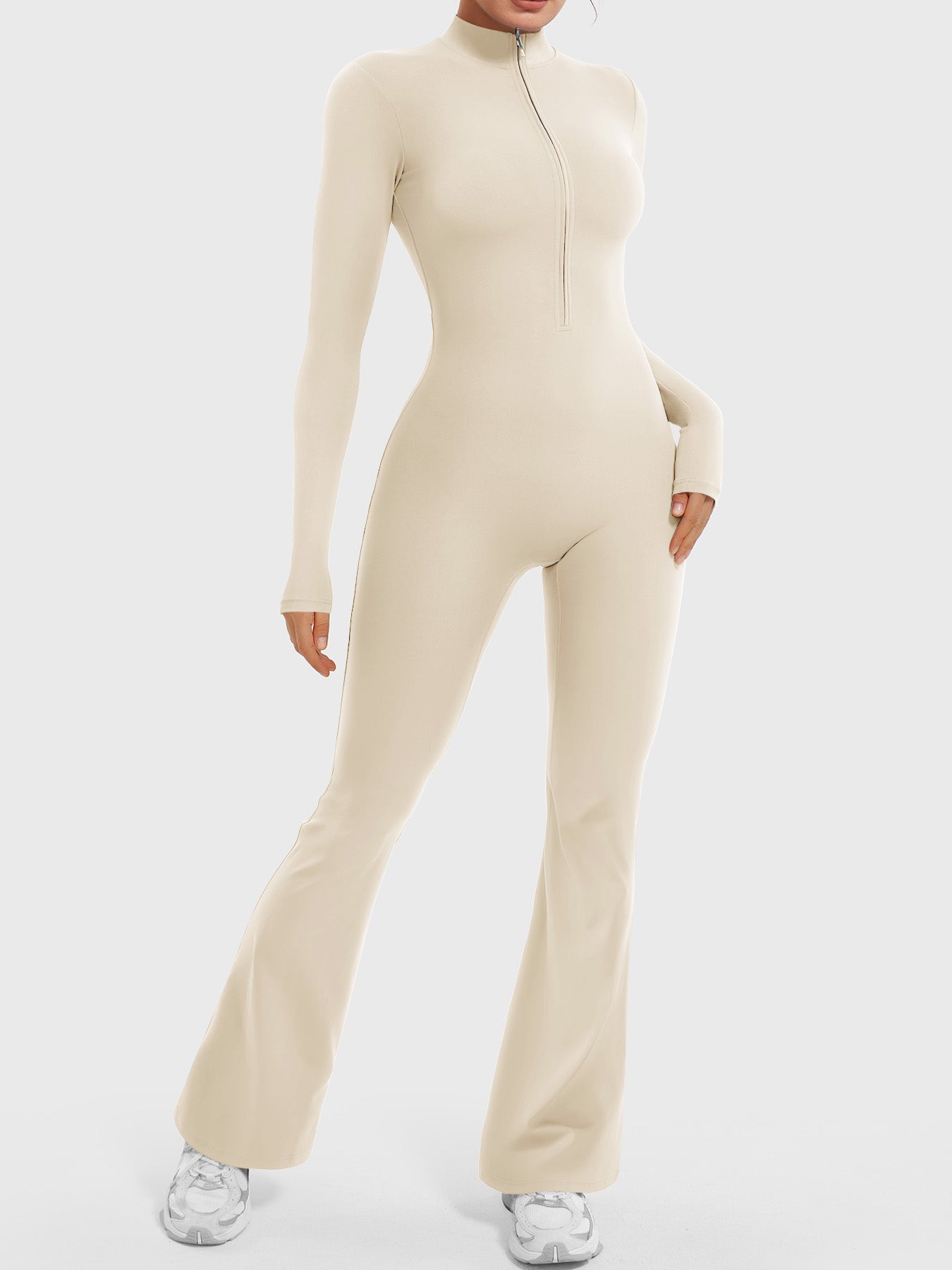 Yeoreo Belle Long Sleeve Zipper Flared Jumpsuit