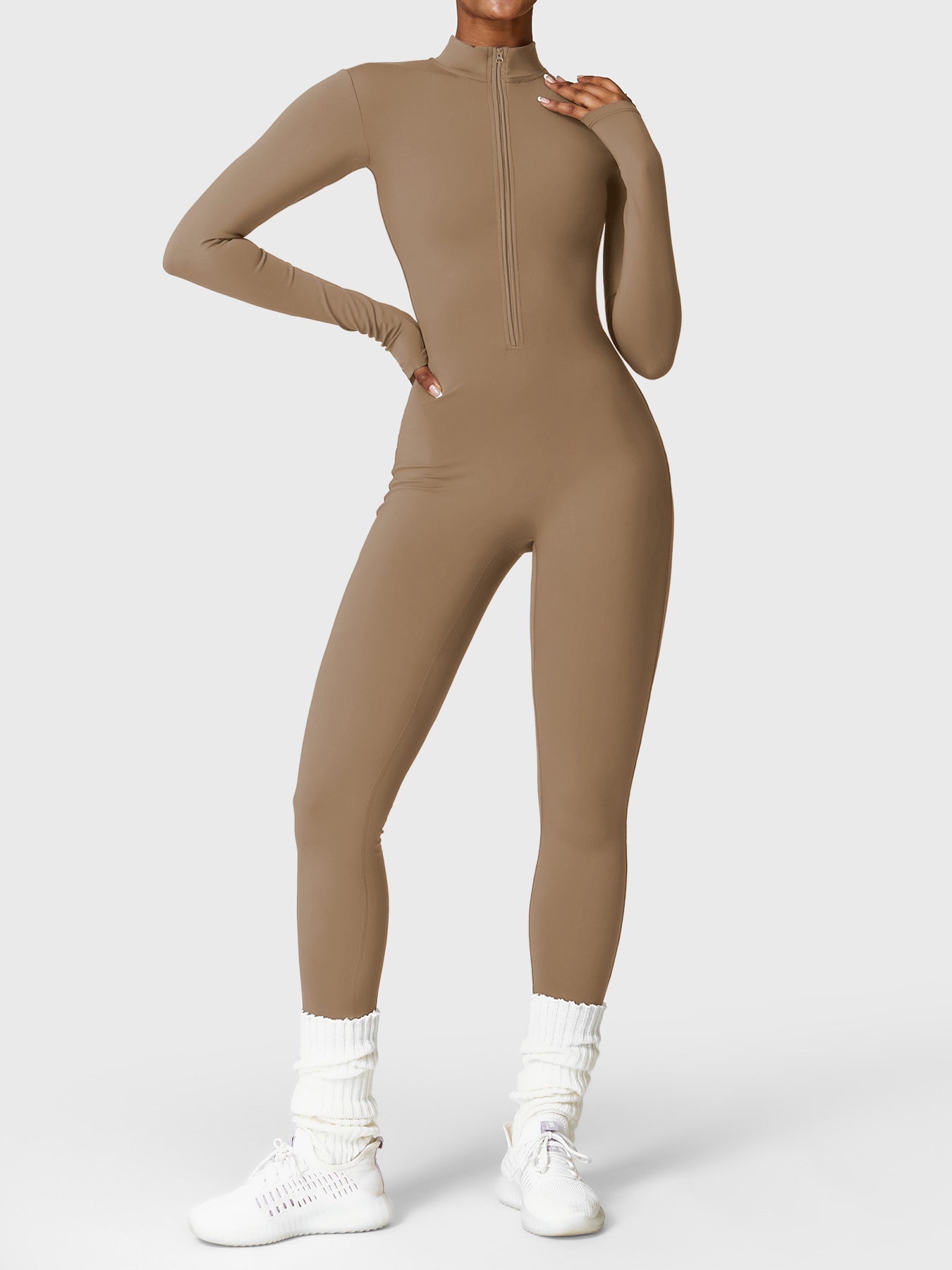 Yeoreo Belle Fleece Zipper Jumpsuit- Brown